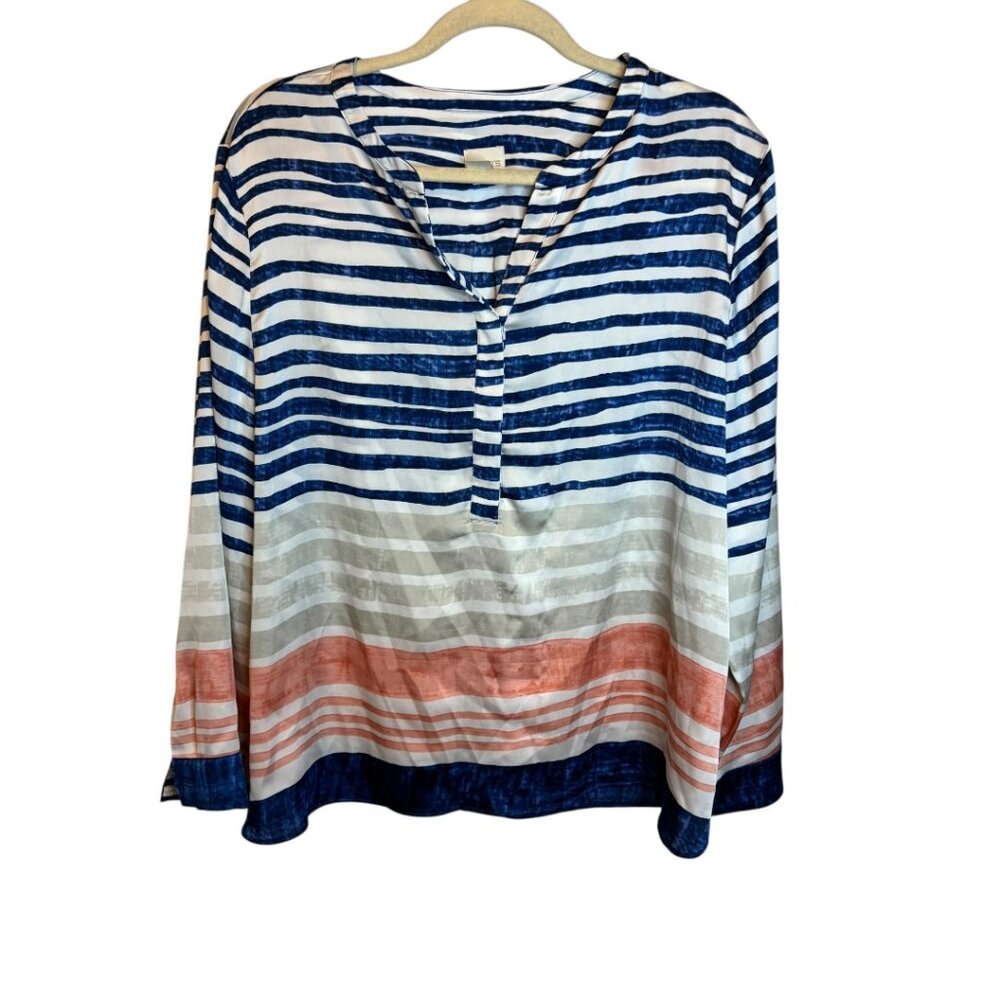 Chico's Blouse Women's XL Lightweight Stripes Sheer Office Chicos 3